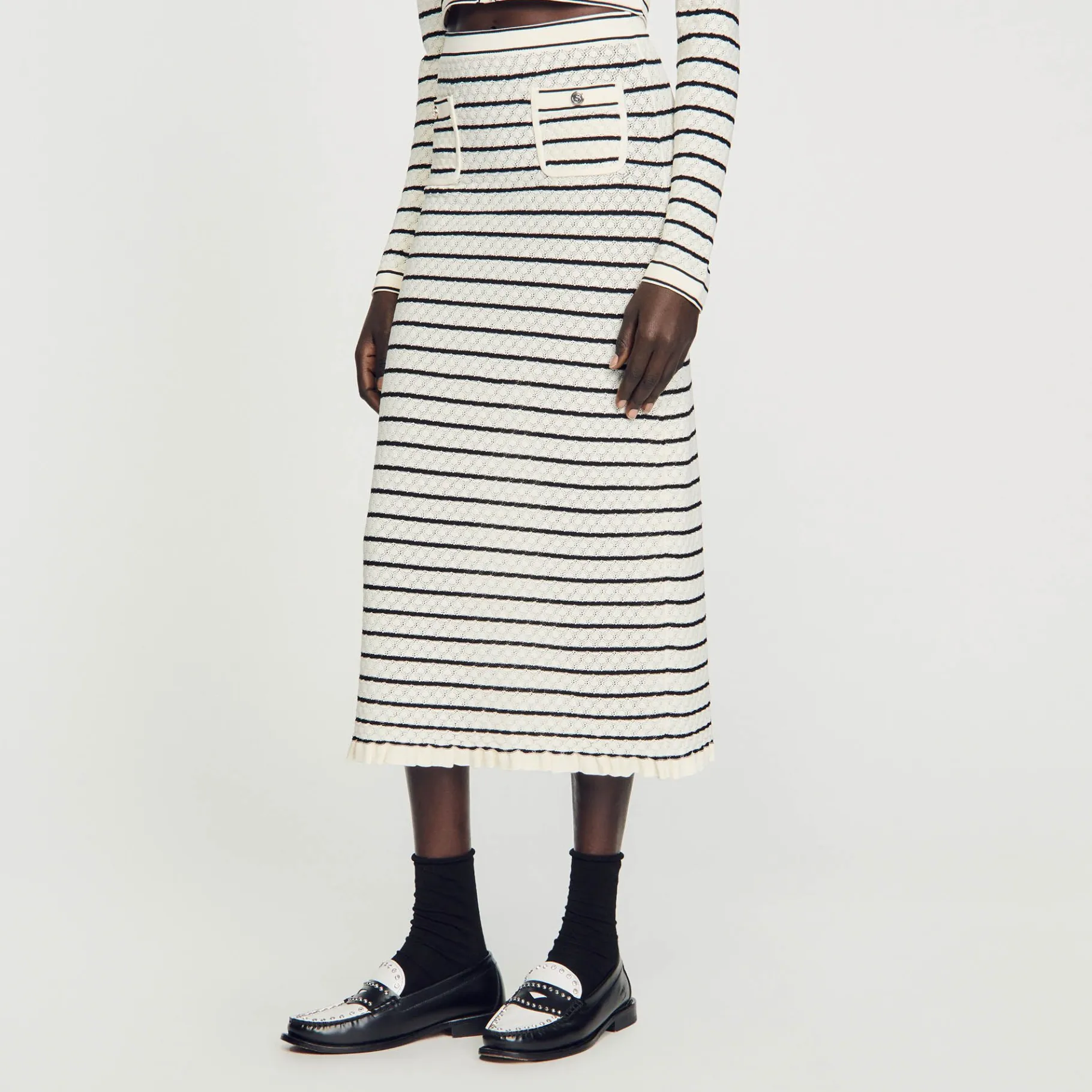 Sandro Paris Conjuntos-Saia Midi Em Malha Listrada