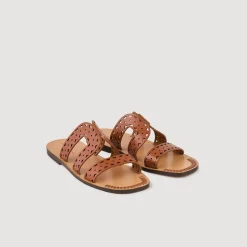 Sandro Paris Sandálias-Sandálias Planas De Couro Perfurado