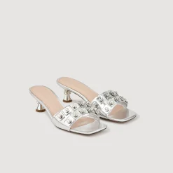 Sandro Paris Sandálias De Salto Alto-Sapato Tipo Slingback Em Couro Metalizado