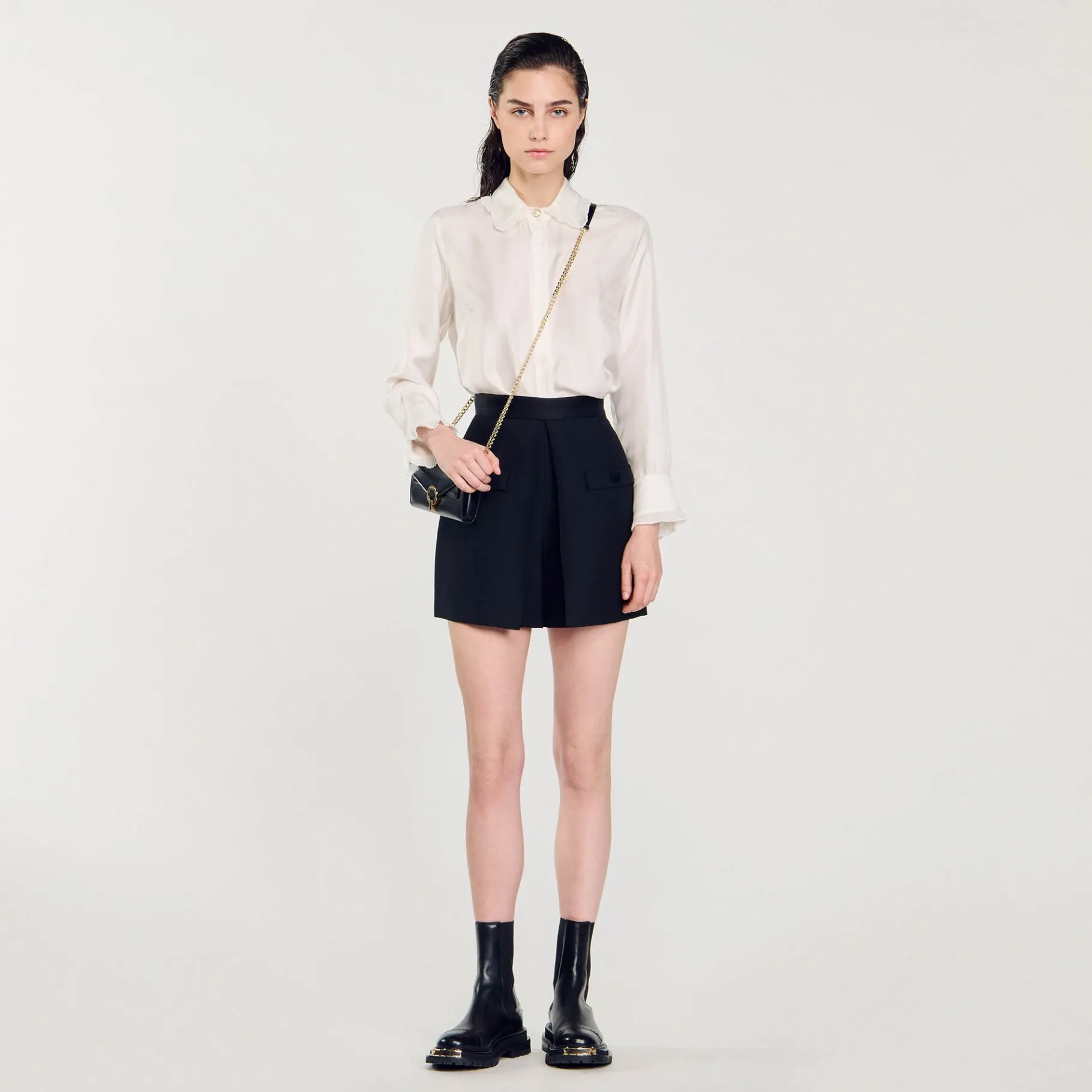 Sandro Paris Saias E Shorts-Shorts De Cintura Alta Com Botoes