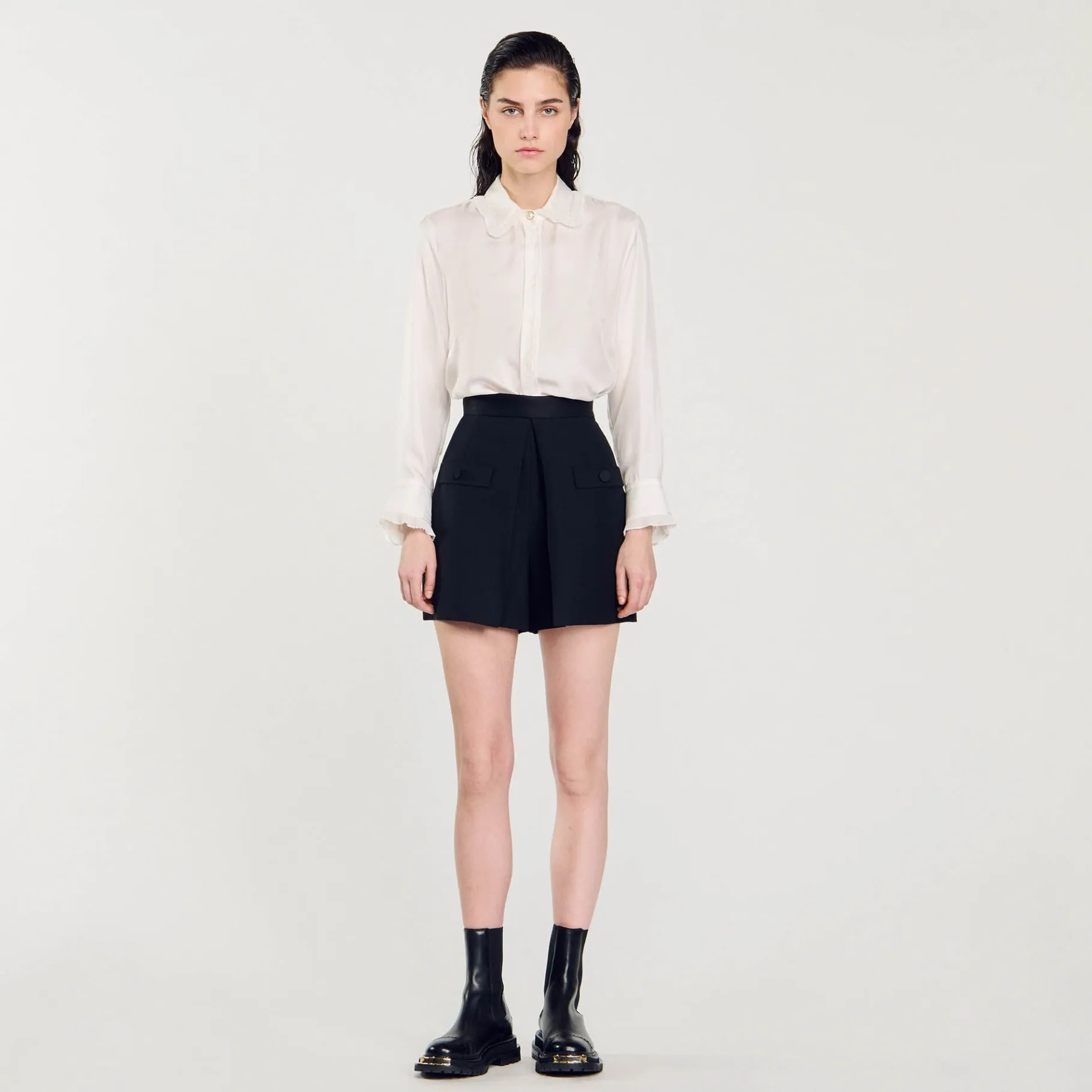 Sandro Paris Saias E Shorts-Shorts De Cintura Alta Com Botoes