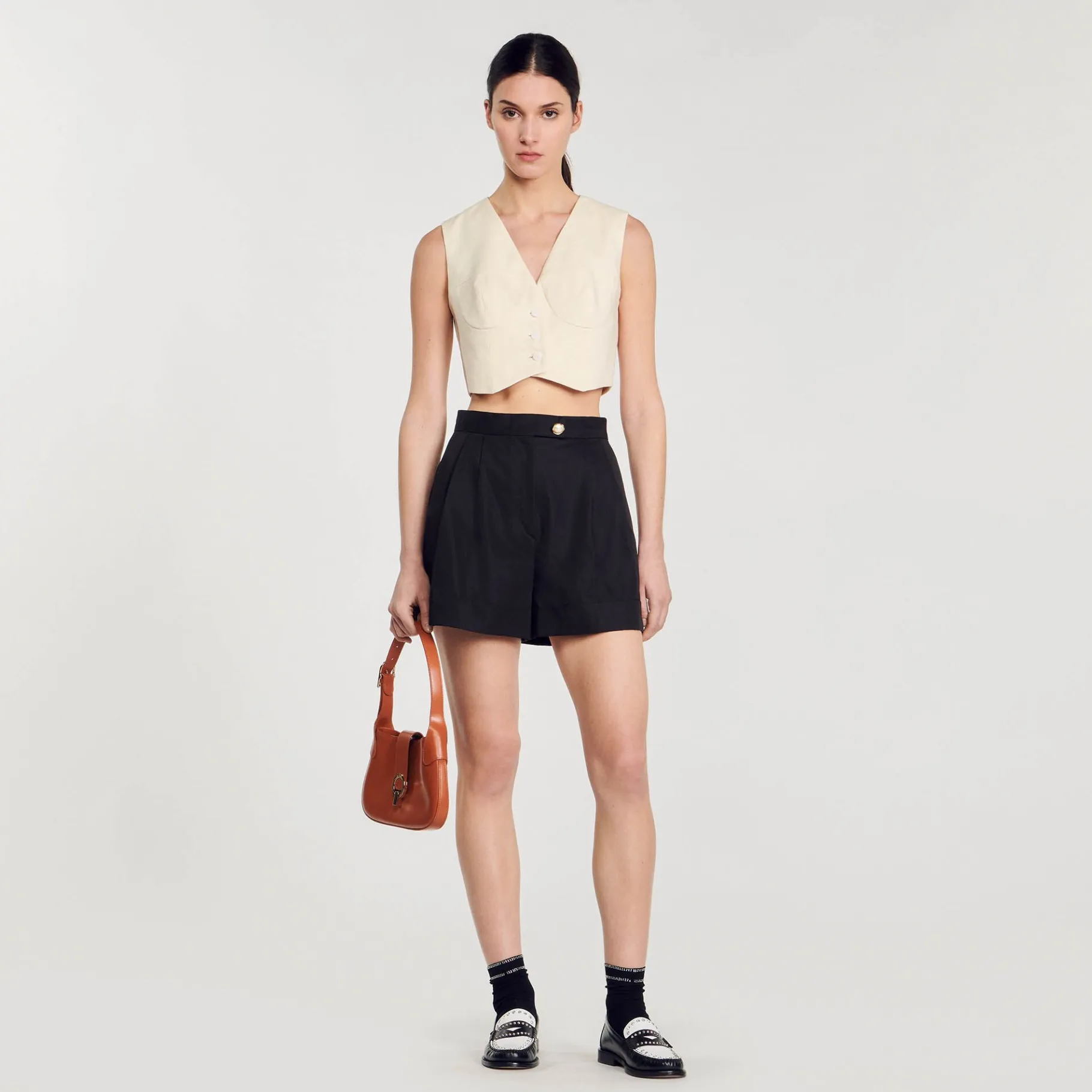 Sandro Paris Saias E Shorts-Shorts De Gabardina