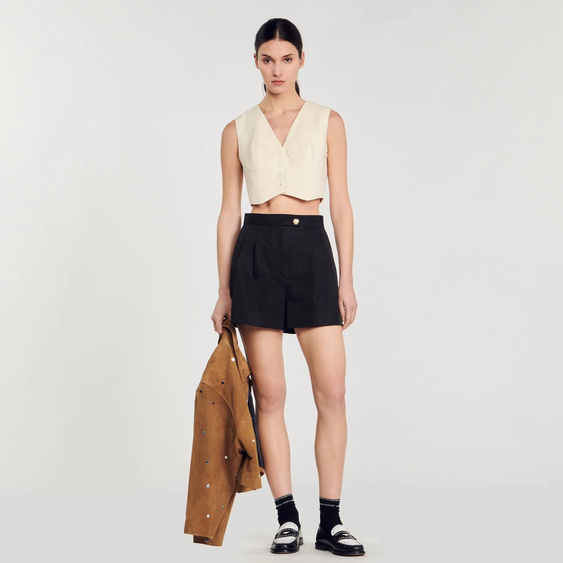 Sandro Paris Saias E Shorts-Shorts De Gabardina