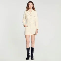 Sandro Paris Se Adequa-Shorts De Tweed Com Cintura Alta