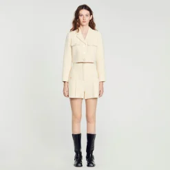 Sandro Paris Se Adequa-Shorts De Tweed Com Cintura Alta