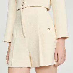 Sandro Paris Se Adequa-Shorts De Tweed Com Cintura Alta