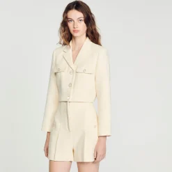 Sandro Paris Se Adequa-Shorts De Tweed Com Cintura Alta