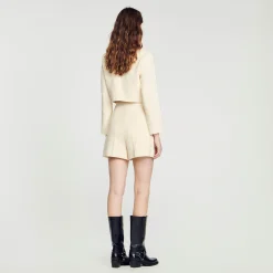 Sandro Paris Se Adequa-Shorts De Tweed Com Cintura Alta