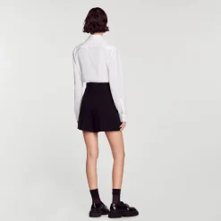 Sandro Paris Se Adequa-Shorts De Tweed Com Cintura Alta