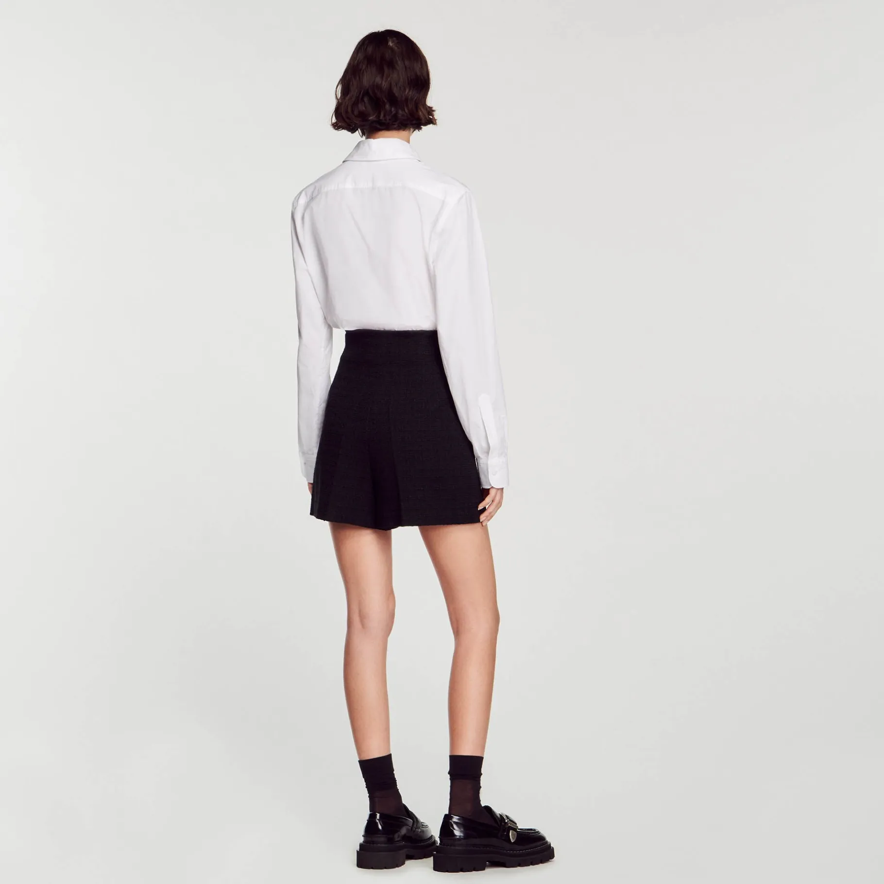 Sandro Paris Se Adequa-Shorts De Tweed Com Cintura Alta