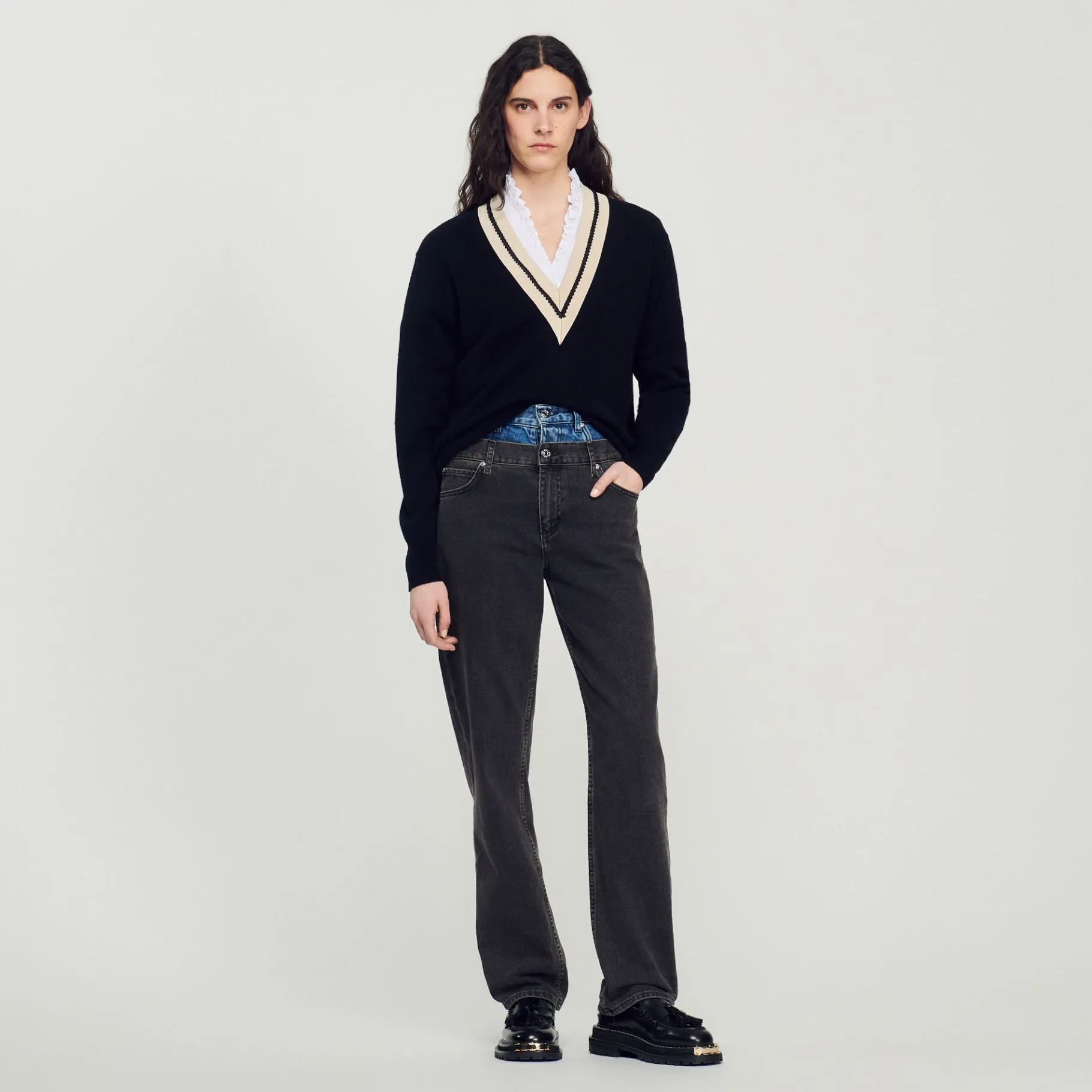 Sandro Paris Suéteres E Cardigans-Sueter Contrastante Com Decote Em V