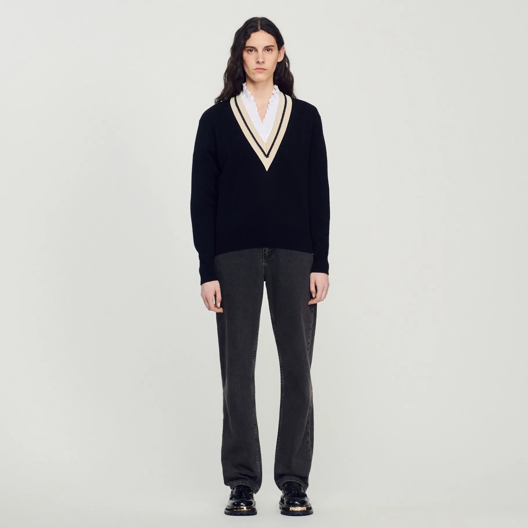 Sandro Paris Suéteres E Cardigans-Sueter Contrastante Com Decote Em V