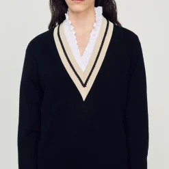 Sandro Paris Suéteres E Cardigans-Sueter Contrastante Com Decote Em V