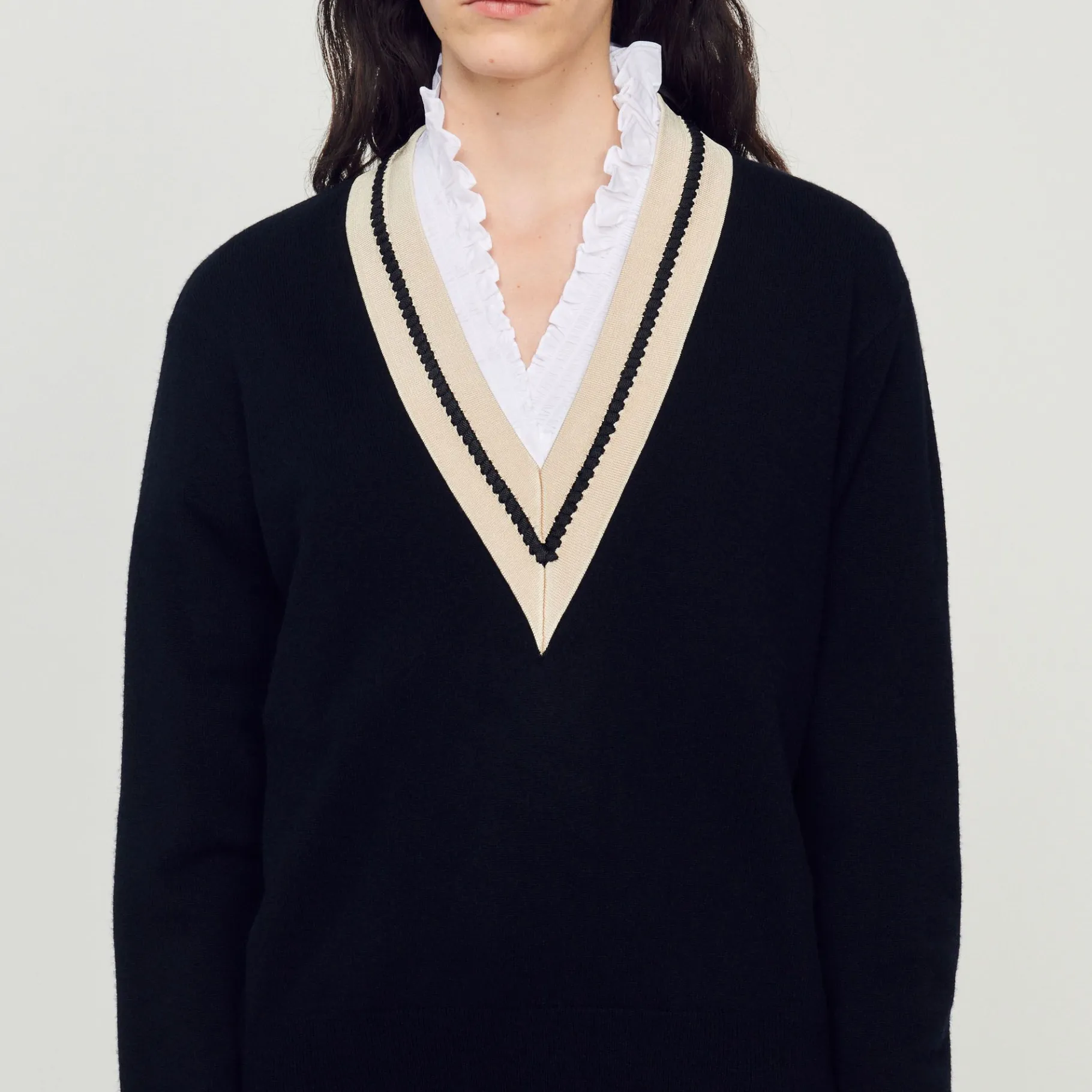 Sandro Paris Suéteres E Cardigans-Sueter Contrastante Com Decote Em V