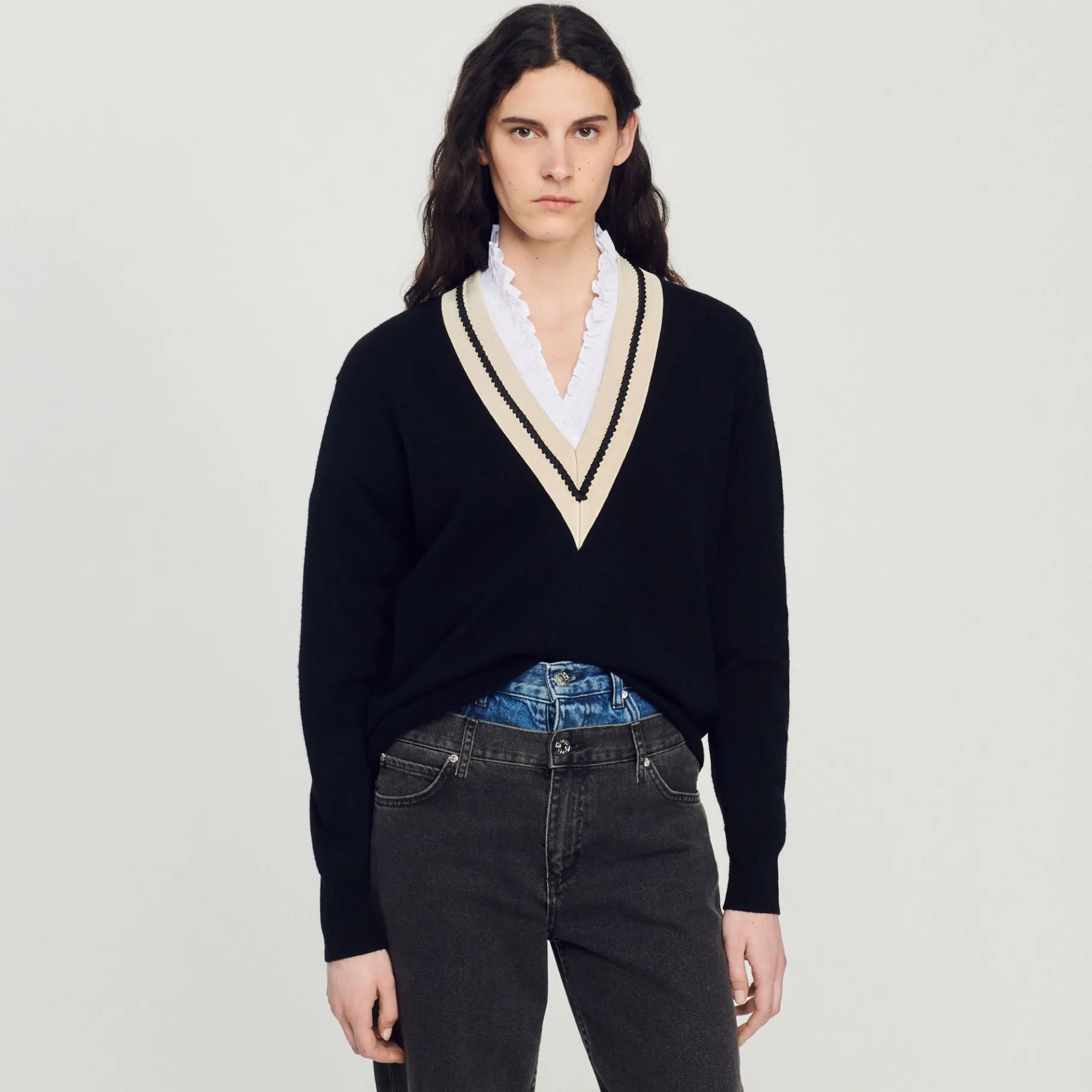 Sandro Paris Suéteres E Cardigans-Sueter Contrastante Com Decote Em V