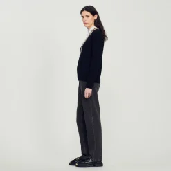 Sandro Paris Suéteres E Cardigans-Sueter Contrastante Com Decote Em V