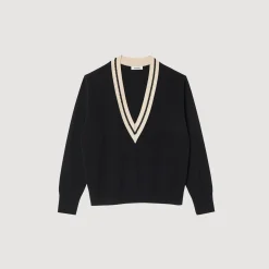 Sandro Paris Suéteres E Cardigans-Sueter Contrastante Com Decote Em V