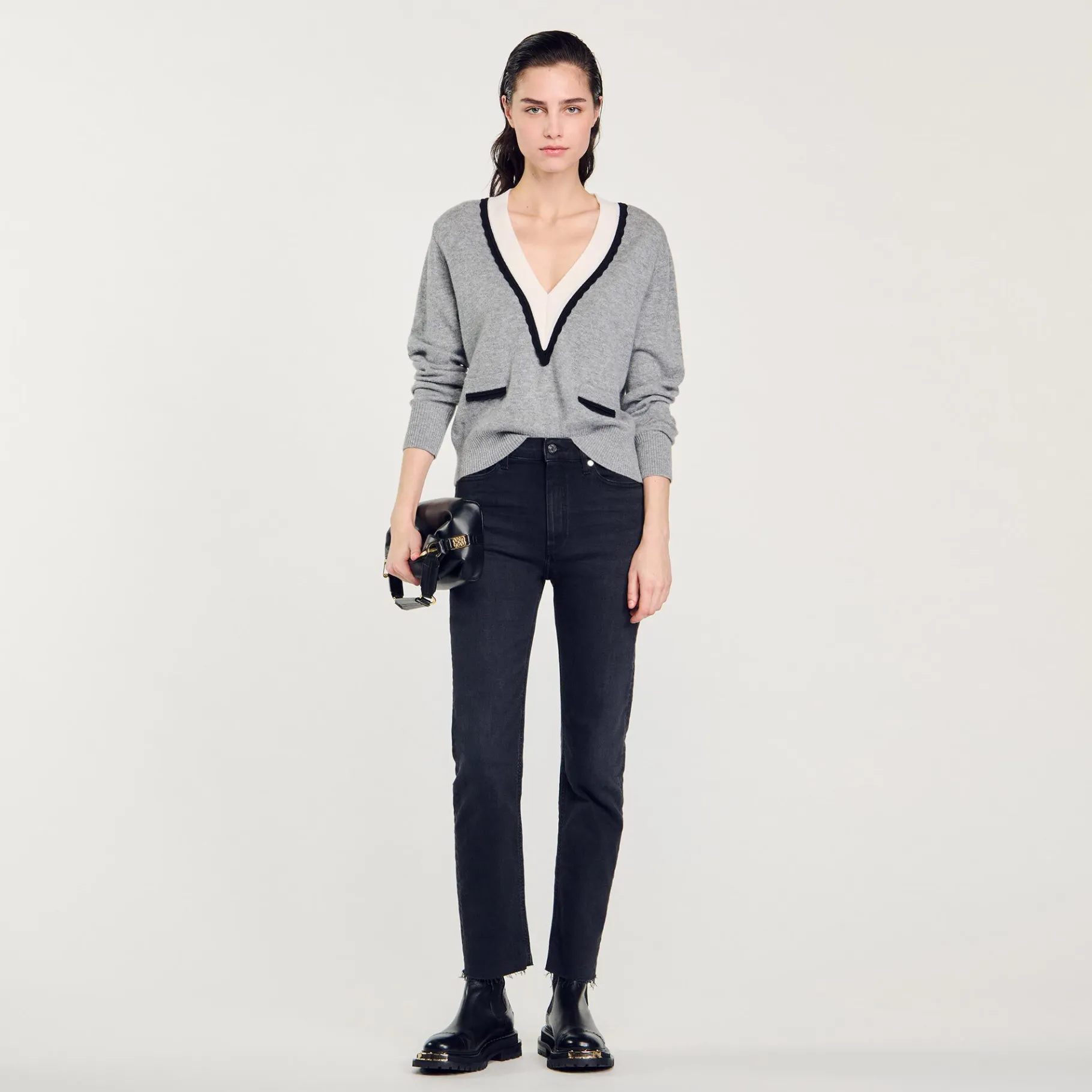 Sandro Paris Suéteres E Cardigans-Sueter Contrastante Com Decote Em V