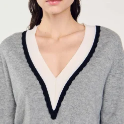 Sandro Paris Suéteres E Cardigans-Sueter Contrastante Com Decote Em V