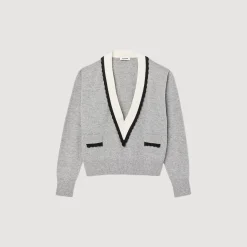 Sandro Paris Suéteres E Cardigans-Sueter Contrastante Com Decote Em V
