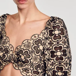 Sandro Paris Tops E Camisas-Top Cropped Bordado Ingles