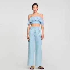 Sandro Paris Tops E Camisas-Top Cropped Com Babado