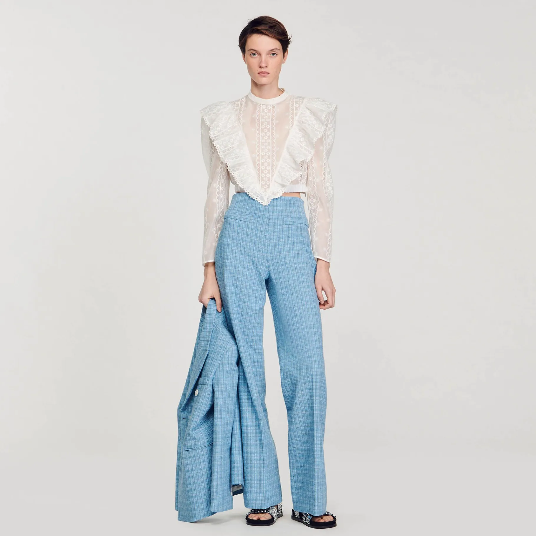 Sandro Paris Tops E Camisas-Top Cropped Com Bordado Ingles