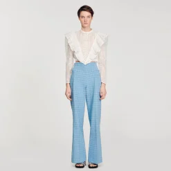 Sandro Paris Tops E Camisas-Top Cropped Com Bordado Ingles