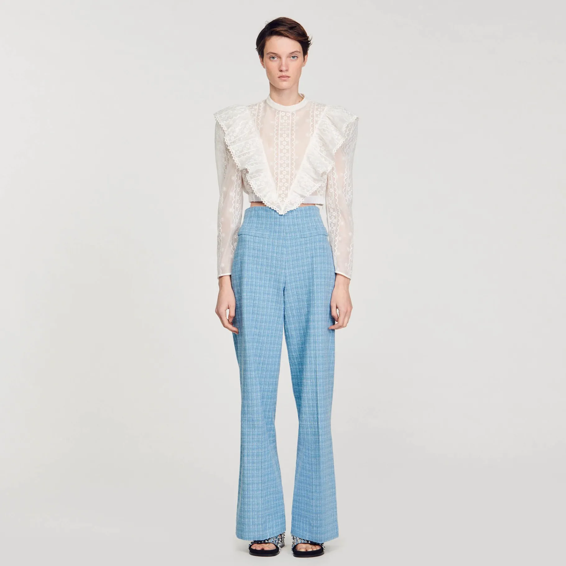 Sandro Paris Tops E Camisas-Top Cropped Com Bordado Ingles