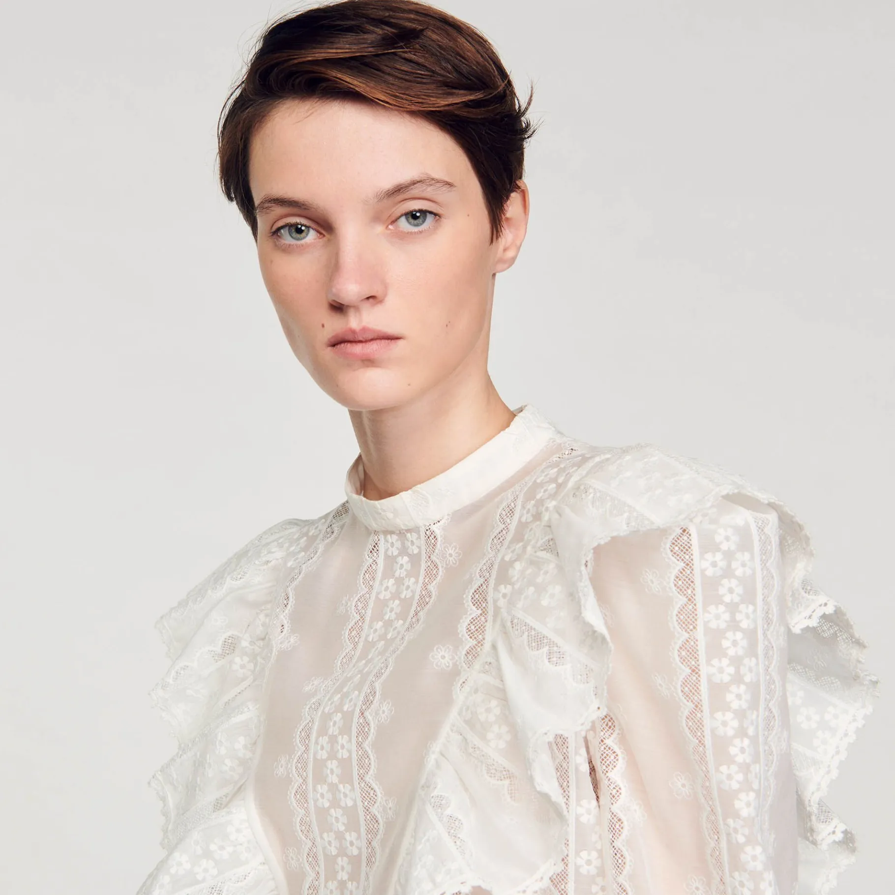 Sandro Paris Tops E Camisas-Top Cropped Com Bordado Ingles