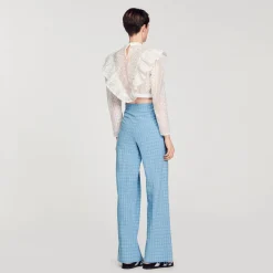 Sandro Paris Tops E Camisas-Top Cropped Com Bordado Ingles