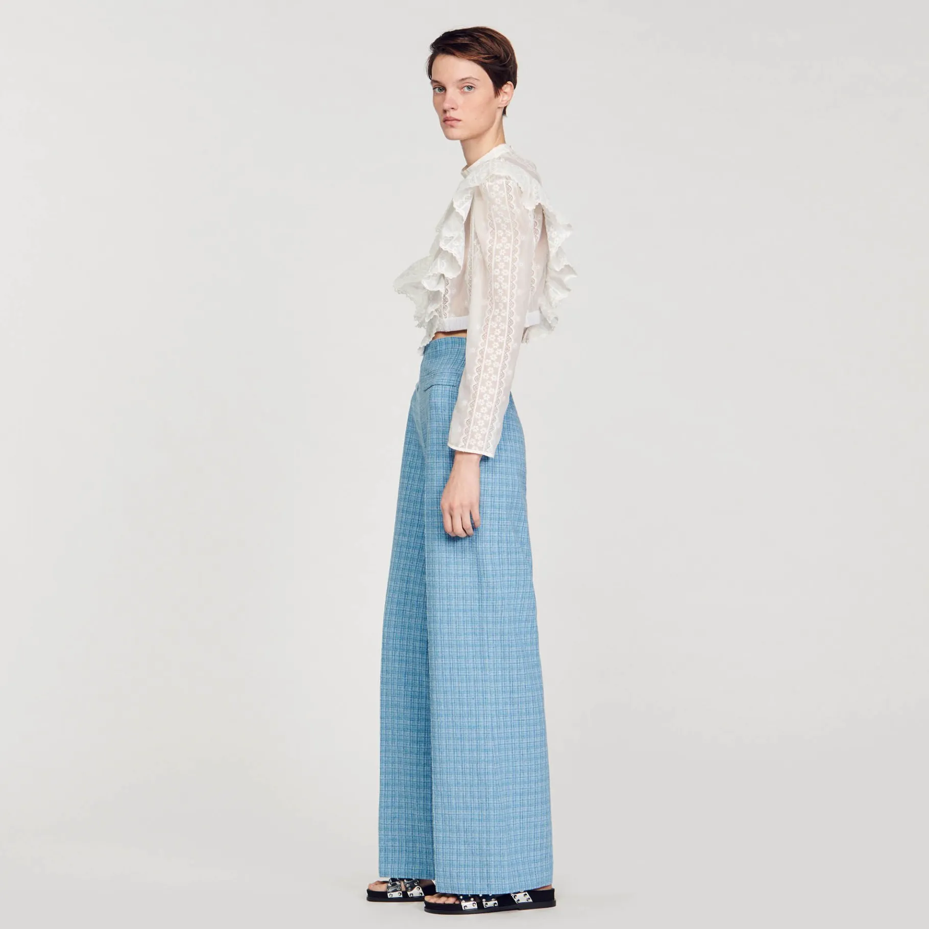 Sandro Paris Tops E Camisas-Top Cropped Com Bordado Ingles