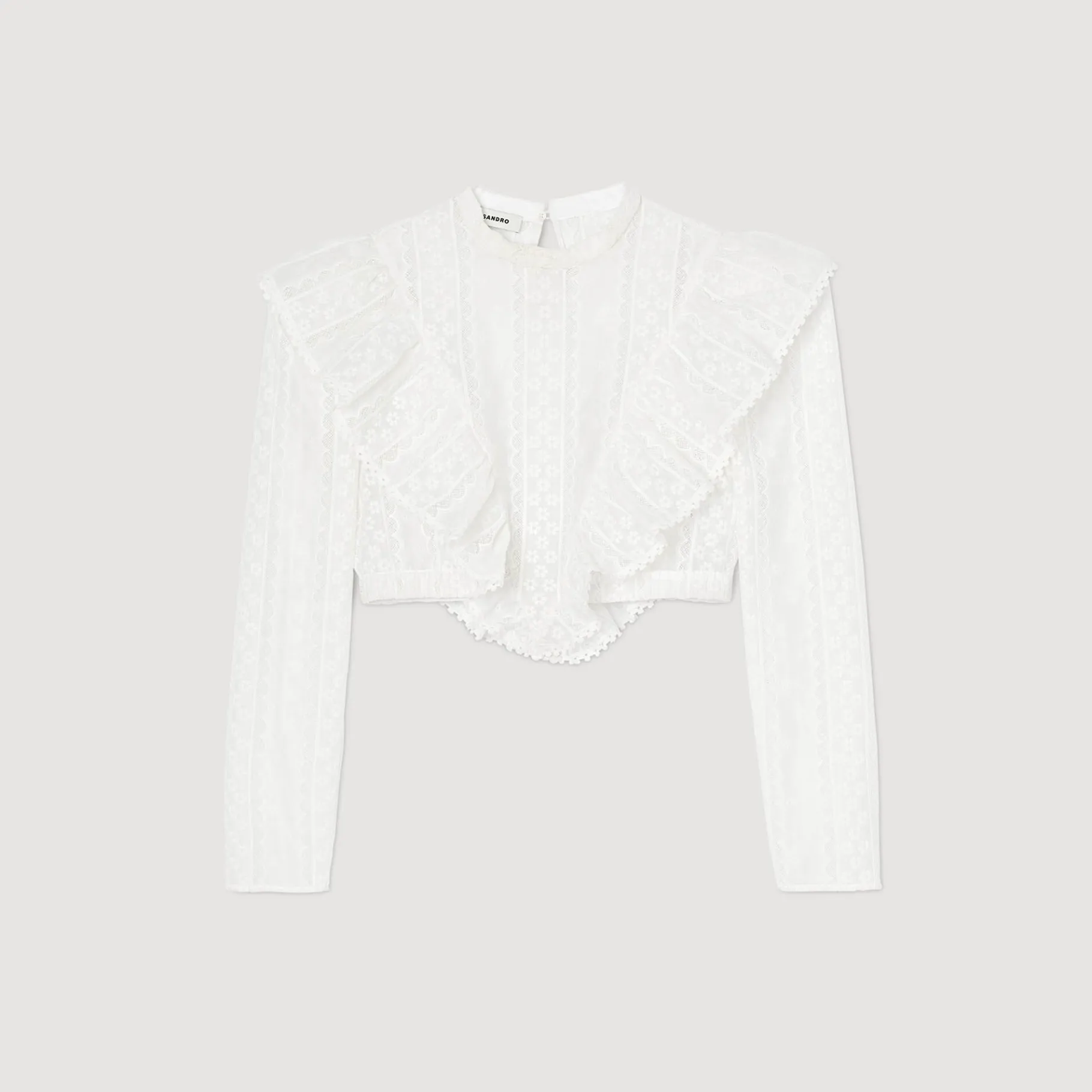 Sandro Paris Tops E Camisas-Top Cropped Com Bordado Ingles