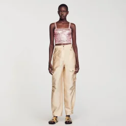 Sandro Paris Suéteres E Cardigans-Top Cropped Com Detalhe De Strass