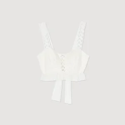 Sandro Paris Tops E Camisas-Top Curto Em Mescla De Linho