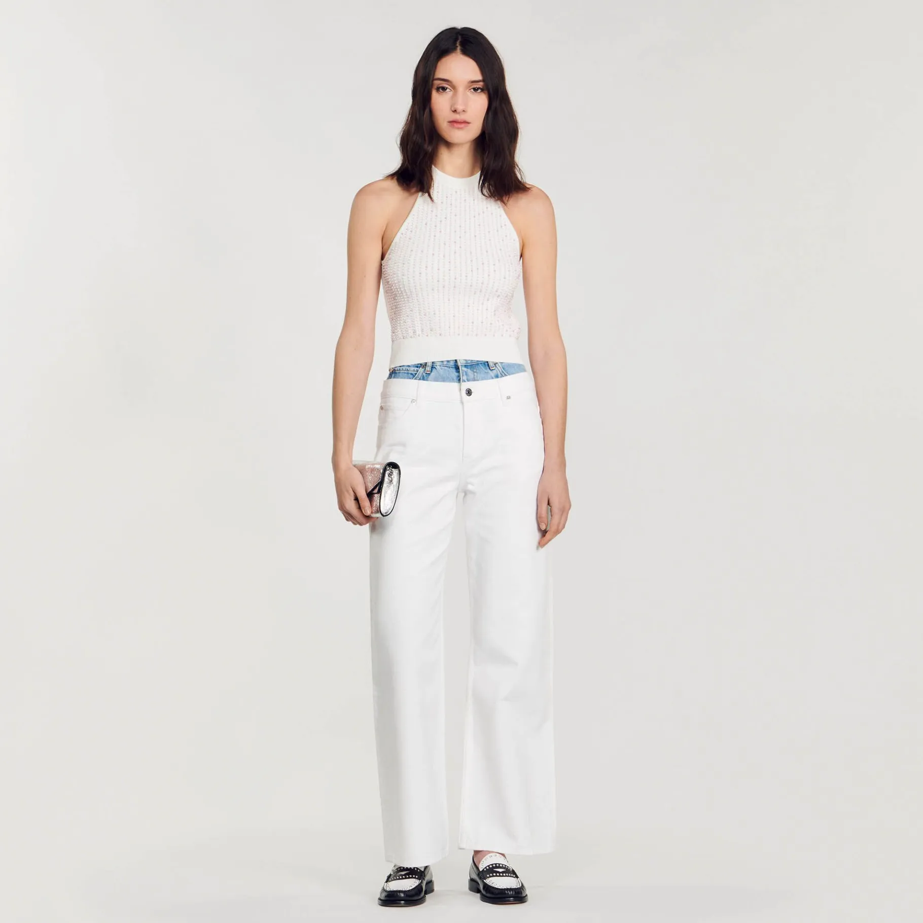 Sandro Paris Suéteres E Cardigans-Top De Malha Decorado Com Perolas