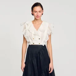 Sandro Paris Tops E Camisas-Top Recortado Com Babados