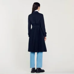 Sandro Paris Casacos-Trench Coat Com Insercao Plissada