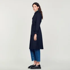 Sandro Paris Casacos-Trench Coat Com Insercao Plissada