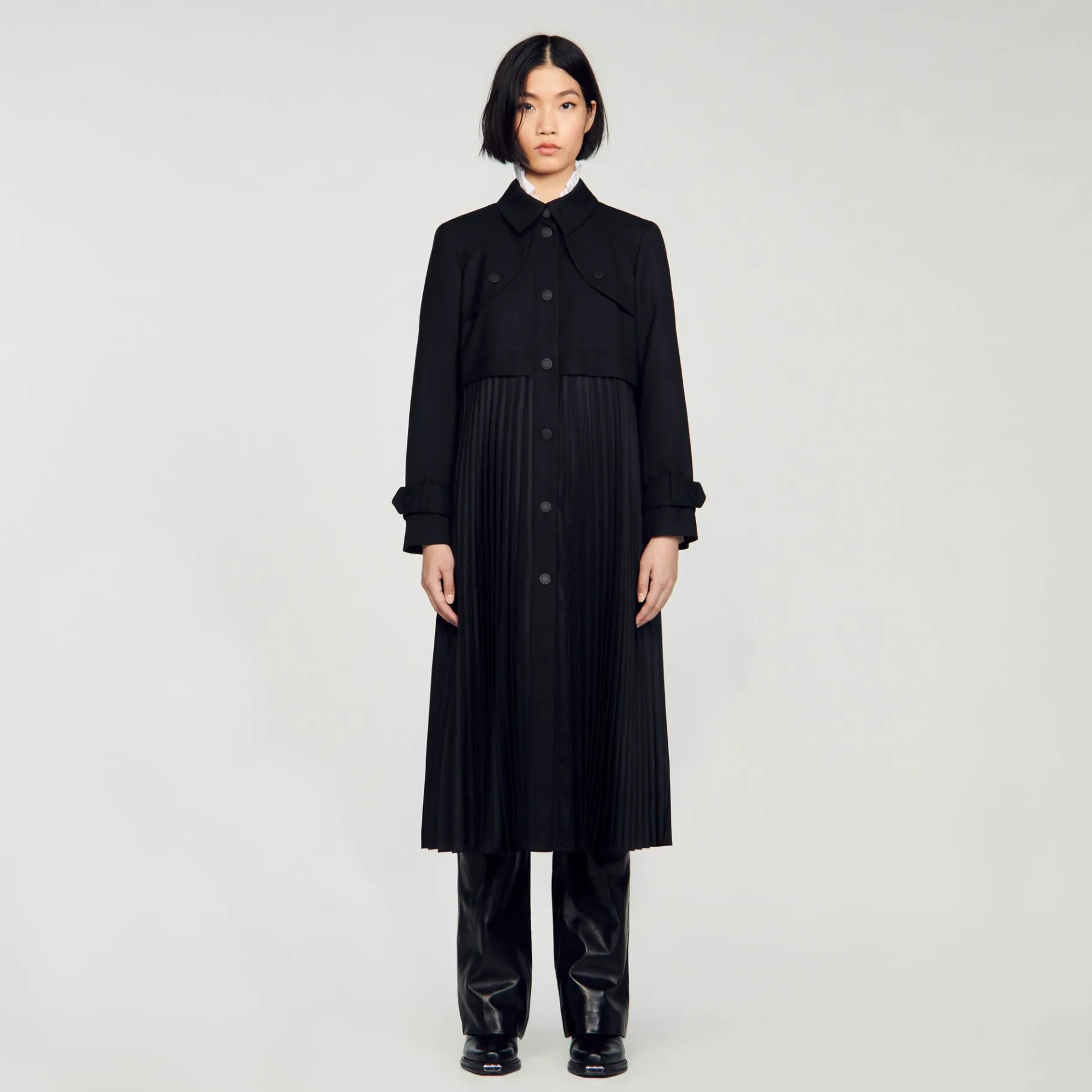 Sandro Paris Casacos-Trench Coat Plissado