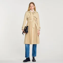 Sandro Paris Casacos-Trench Coat Plissado Com Cinto