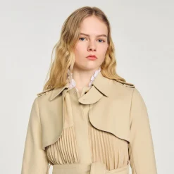 Sandro Paris Casacos-Trench Coat Plissado Com Cinto