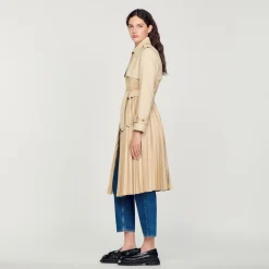 Sandro Paris Casacos-Trench Coat Plissado Com Cinto
