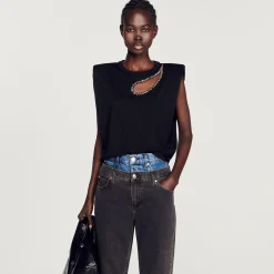 Sandro Paris Camisetas-T-Shirt Com Strass E Abertura De Gota