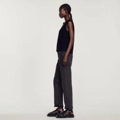 Sandro Paris Camisetas-T-Shirt Com Strass E Abertura De Gota