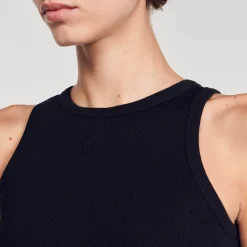 Sandro Paris Camisetas-T-Shirt Sem Mangas Com Bordado