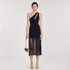 Sandro Paris Vestidos-Vestido Assimetrico Com Franjas