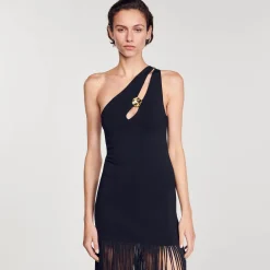 Sandro Paris Vestidos-Vestido Assimetrico Com Franjas