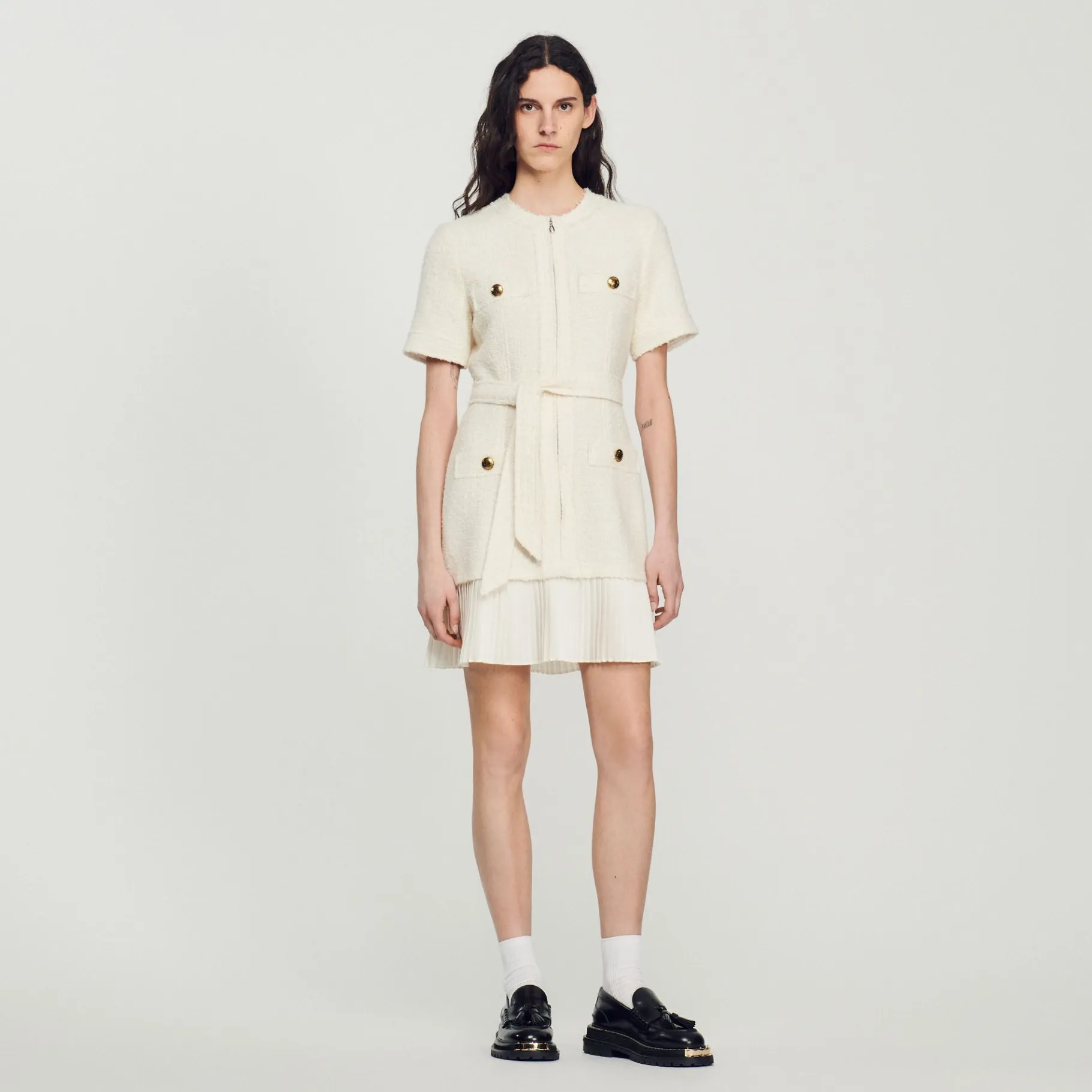 Sandro Paris Vestidos-Vestido Casaco De La Com Efeito Tweed