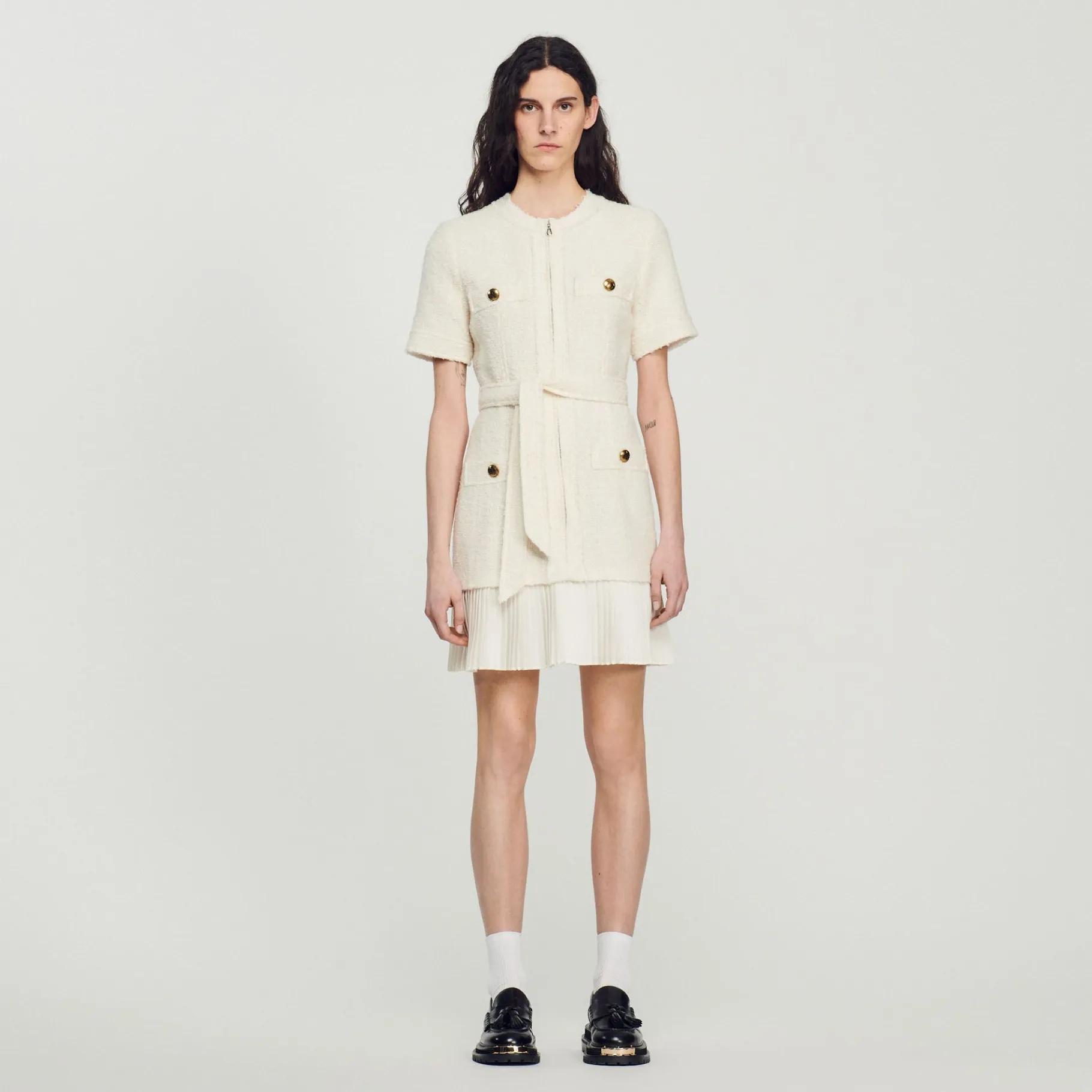 Sandro Paris Vestidos-Vestido Casaco De La Com Efeito Tweed